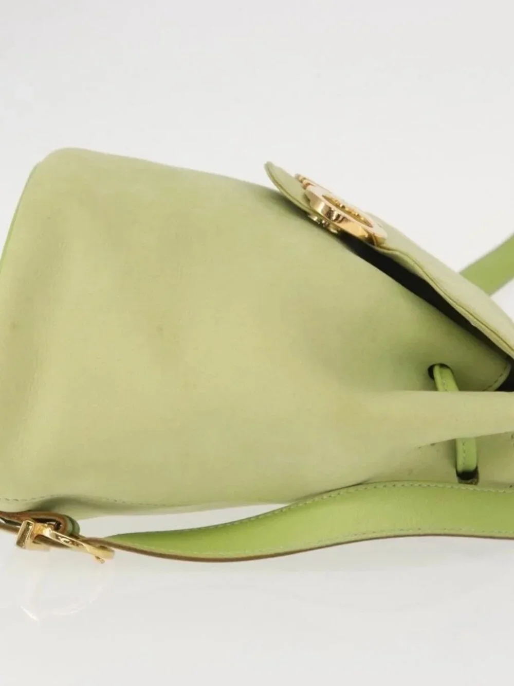 Salvatore Ferragamo Backpack Suede Gold Light green Auth 159800